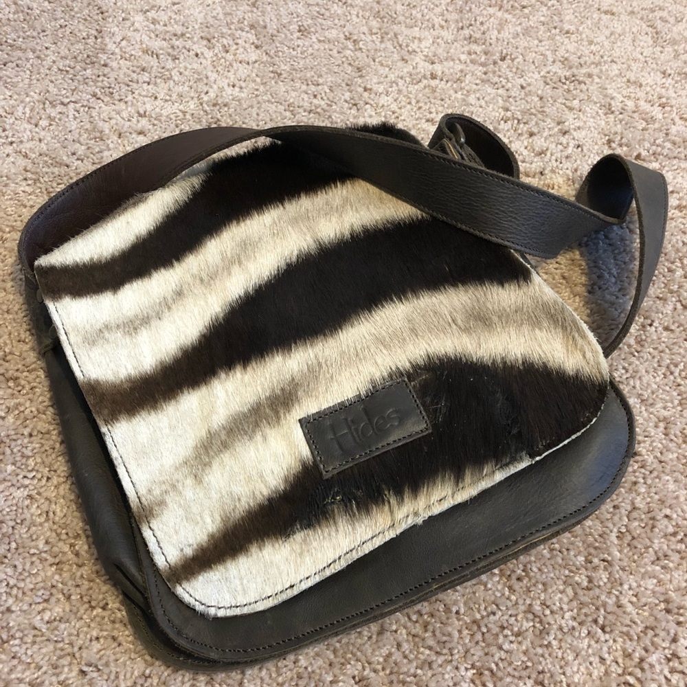 Genuine Zebra hide and leather messenger bag